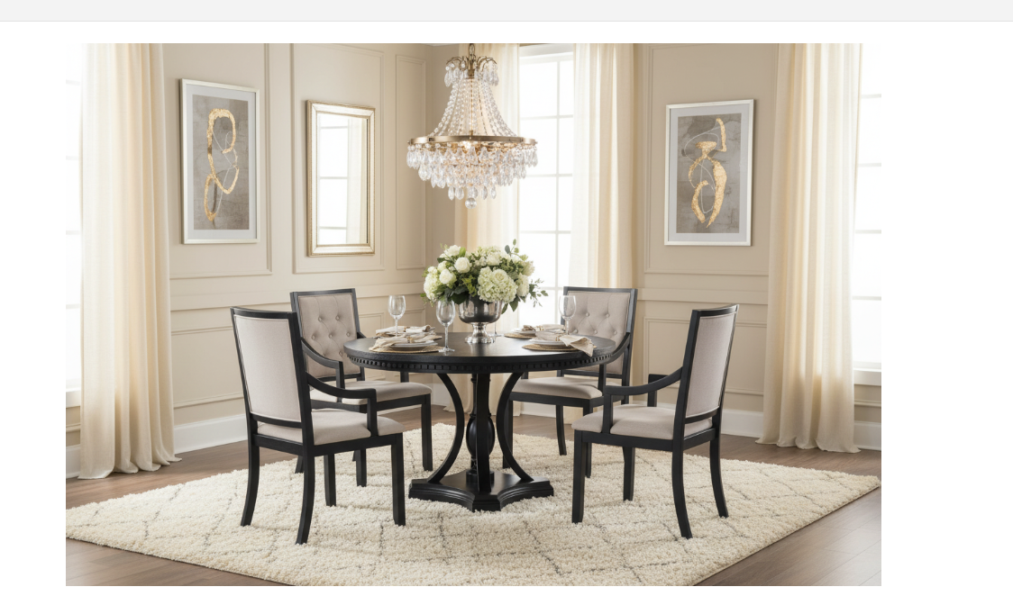 TREXM Retro 5-Piece Dining Set – Extendable Round Table & 4 Chairs (Black Oak)