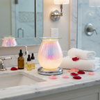 White Drizzles lamp on spa bathroom vanity
