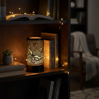 Butterfly Mosaic Wax Warmer on bookshelf in cozy reading nook