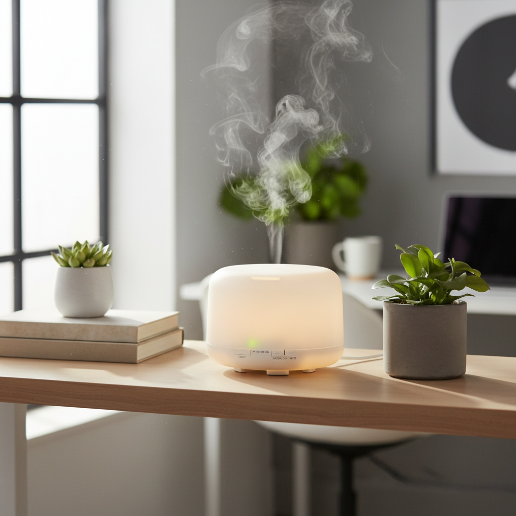 Ultrasonic Aroma Diffuser on office shelf