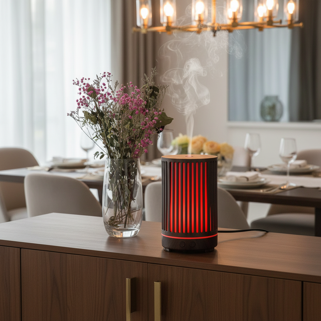 Darkwood Aroma Diffuser on dining room buffet sideboard
