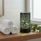 Butterfly Mosaic Wax Warmer on spa bathroom shelf with eucalyptus