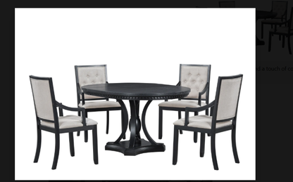 TREXM Retro 5-Piece Dining Set – Extendable Round Table & 4 Chairs (Black Oak)