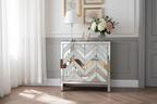 Mirrored chevron cabinet styled in entryway hallway