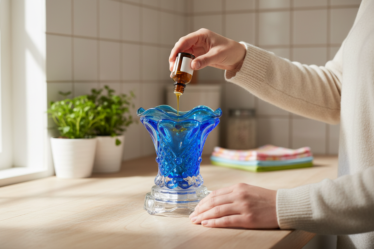 Kitchen counter pouring blue warmer