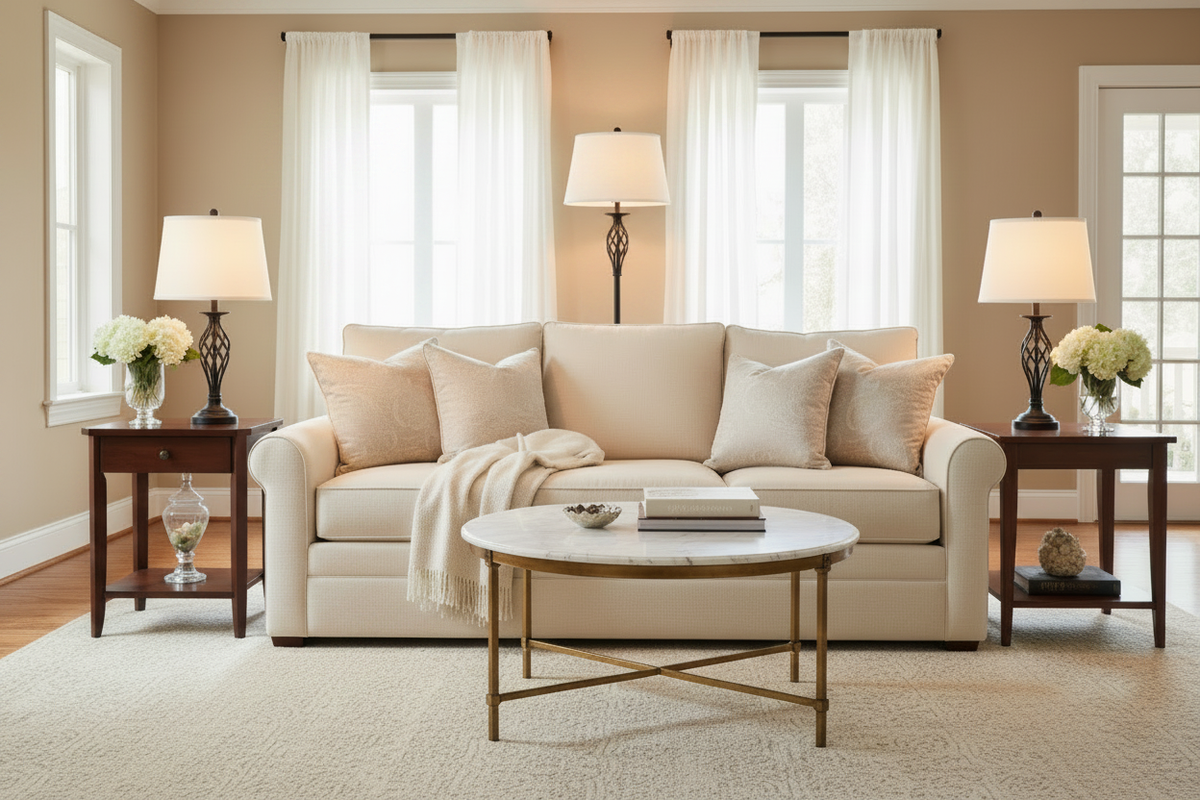 Living Room – Floor Lamp Behind Sofa
