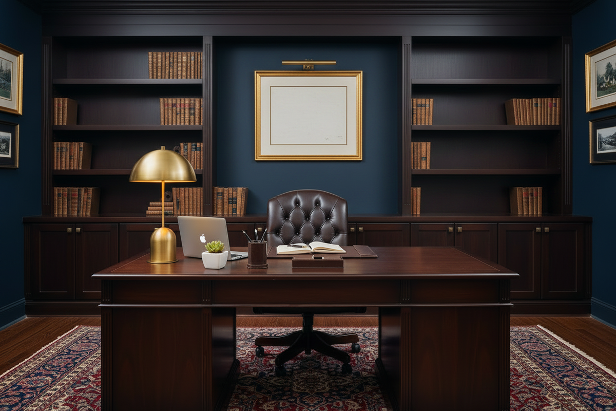 Luxury Home Office – Lamp as Focal Point