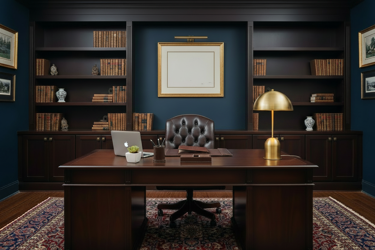 Luxury Home Office – Lamp on Right Side