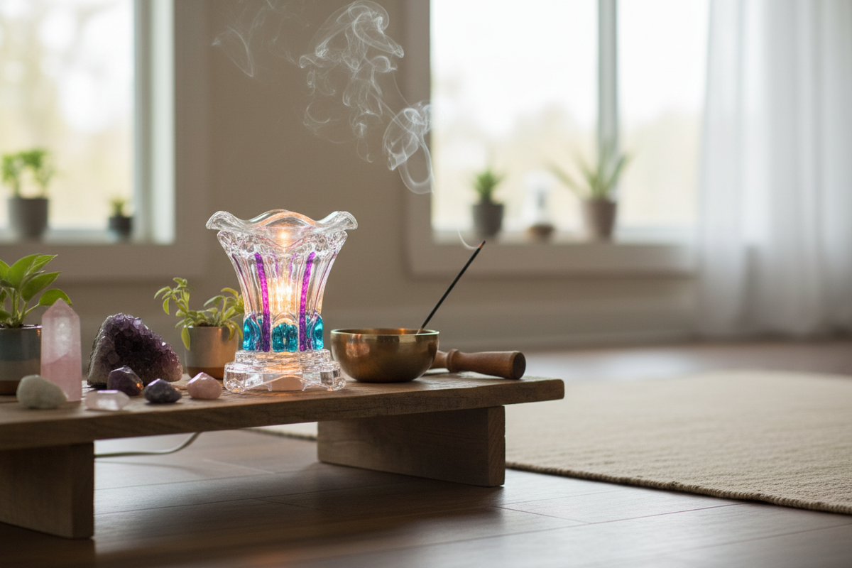 Meditation yoga room purple teal warmer