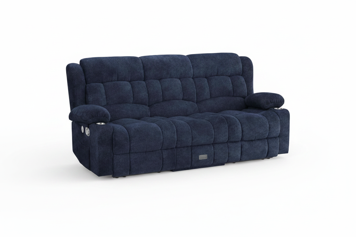 Navy Reclining Sofa White Background