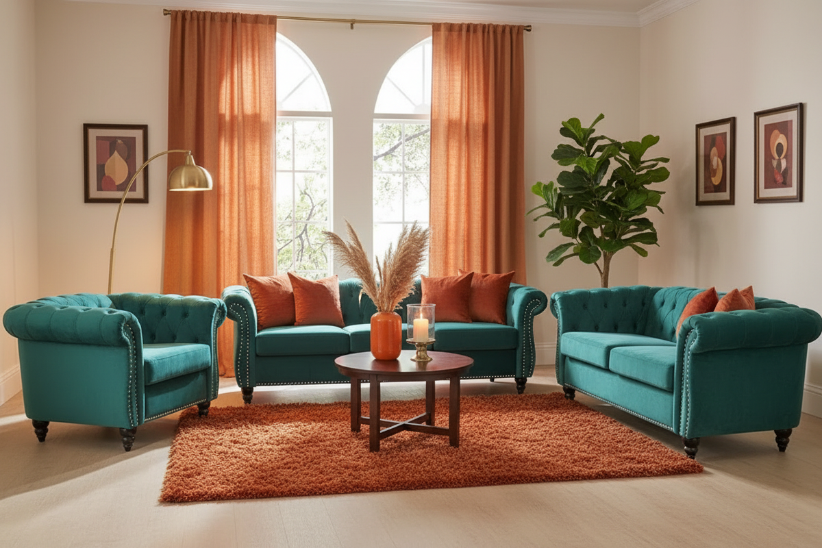 Orange Fluffy Rug Living Room
