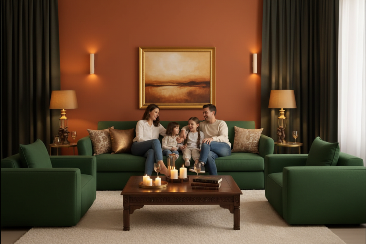 People in Dark Orange Living Room