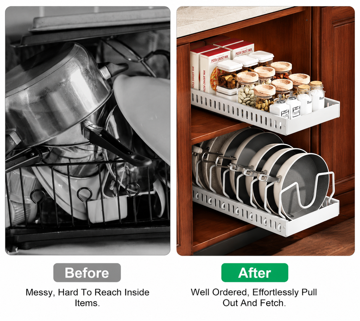 Pull-Out Pots & Pans Cabinet Organizer with 8 Adjustable Dividers