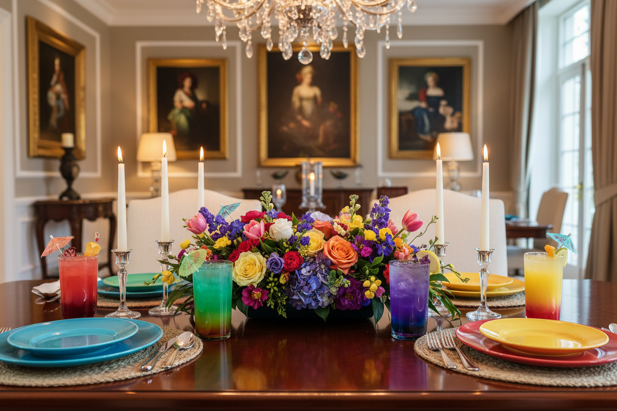 Rainbow Glasses – Elegant Dining Room