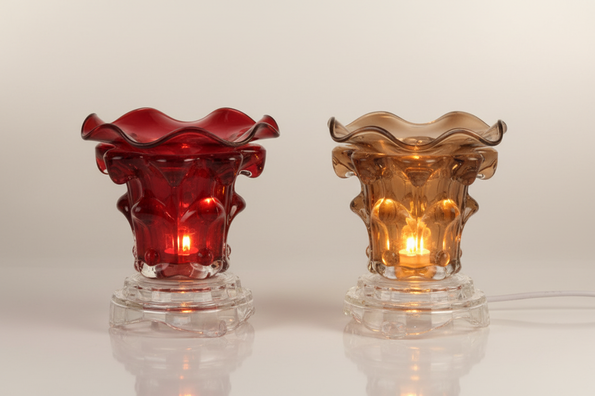 Red and Brown crystal tulip warmers together
