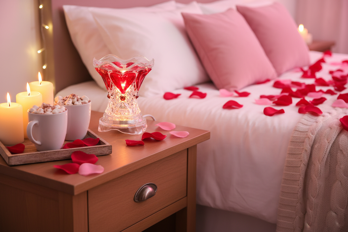Romantic bedroom hot cocoa heart warmer