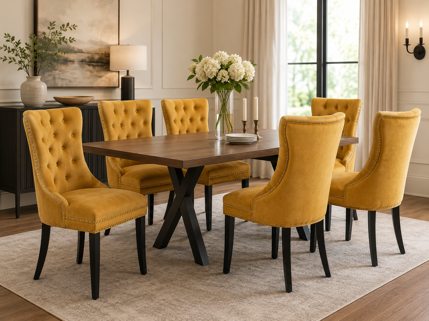 1 Chair – High-End Tufted Velvet Dining Chair with Solid Wood Legs