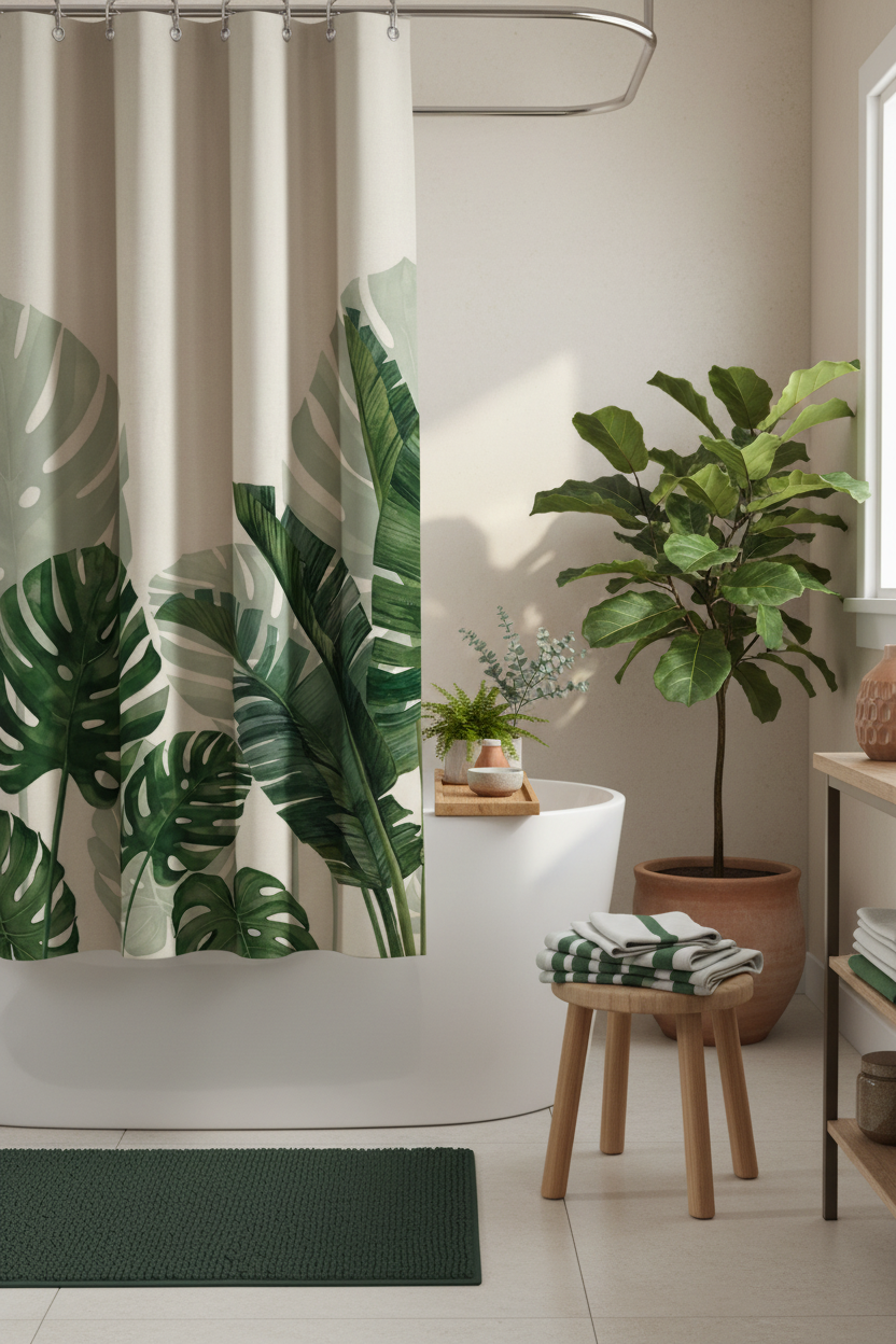 Shower Curtain – Green Botanical Scene