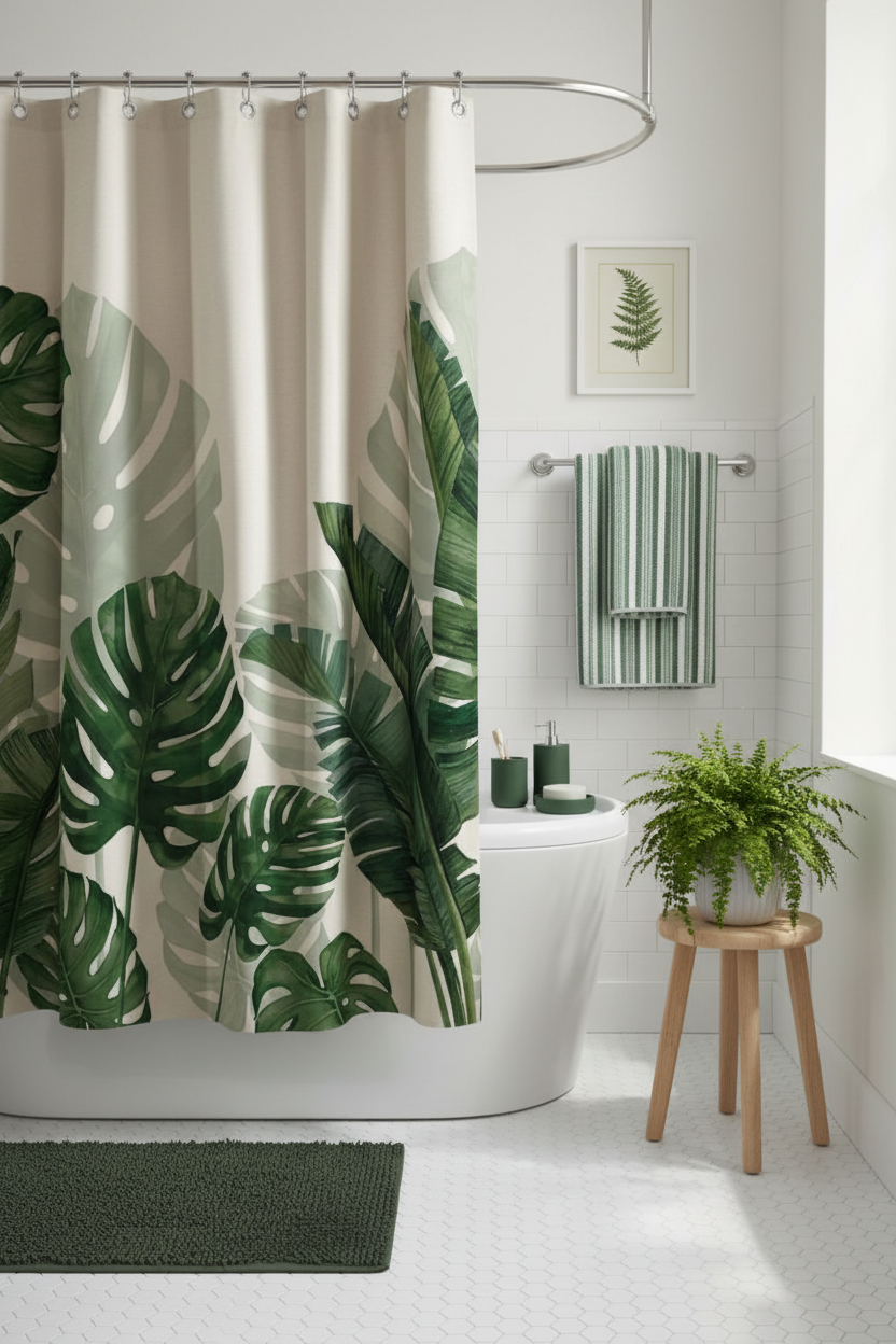 Shower Curtain – Green Decorated Regular Bathroom