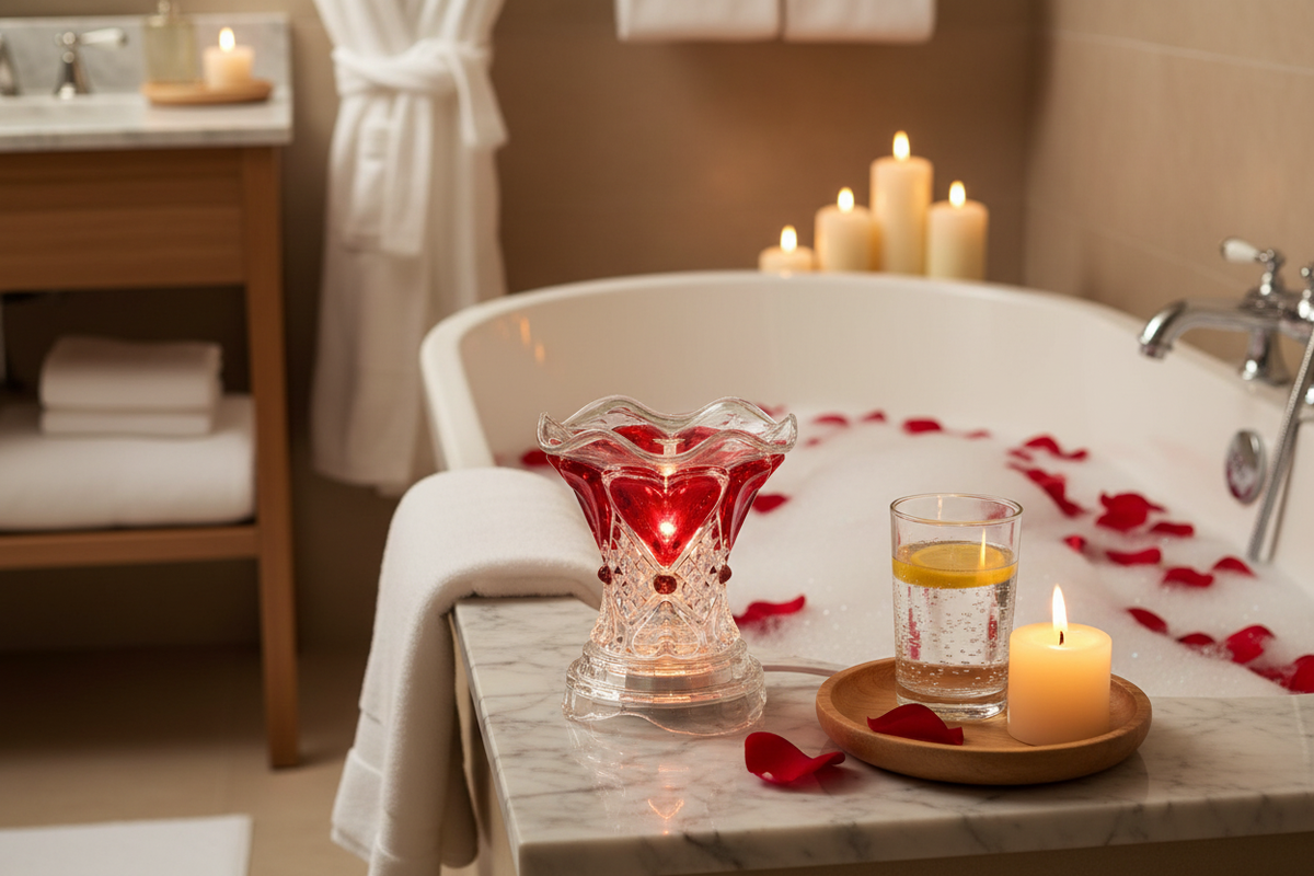 Spa bathroom sparkling water heart warmer