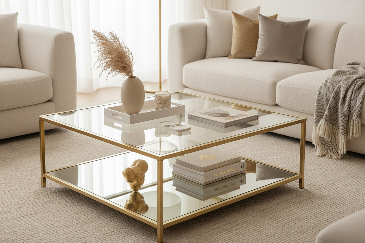 Square Glass Coffee Table Lifestyle