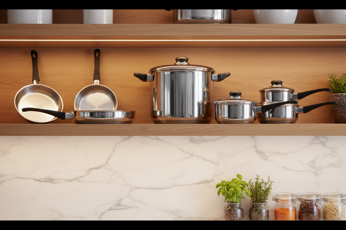 Stainless Steel Cookware – Kitchen Shelf Scene