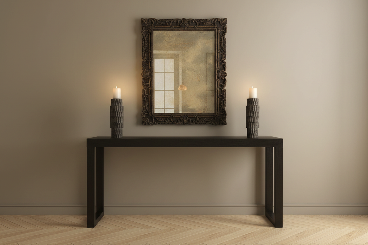 Two Candle Holders on Entry Table