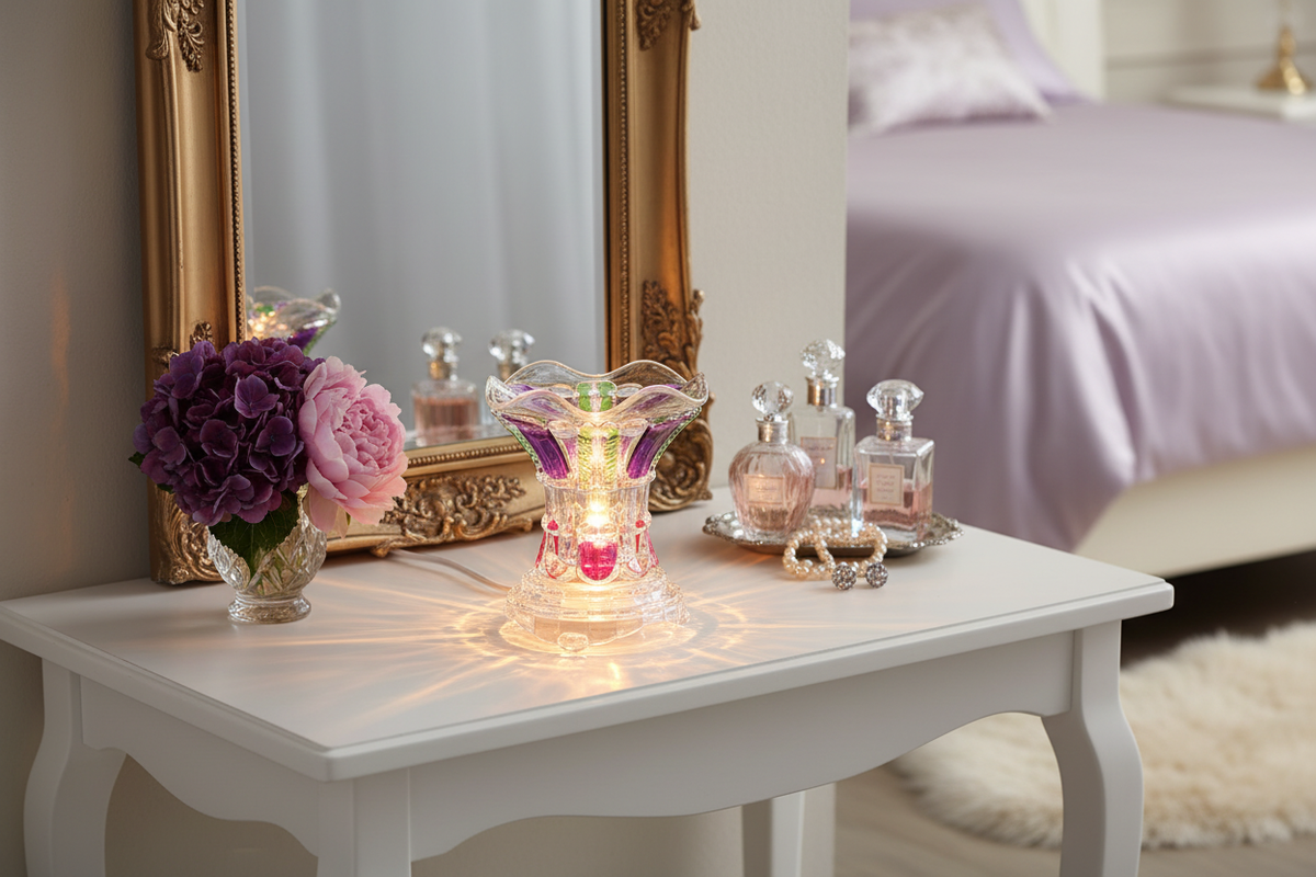 Vanity table purple green pink warmer