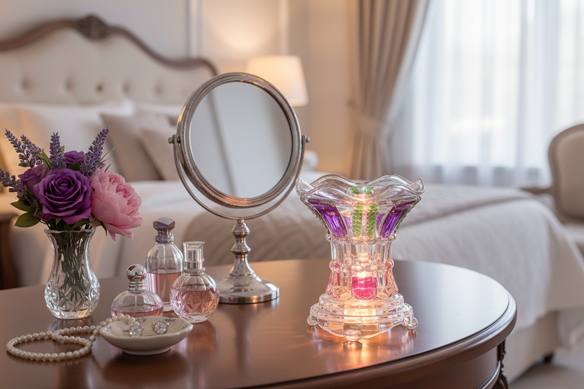 Vanity table purple green pink warmer