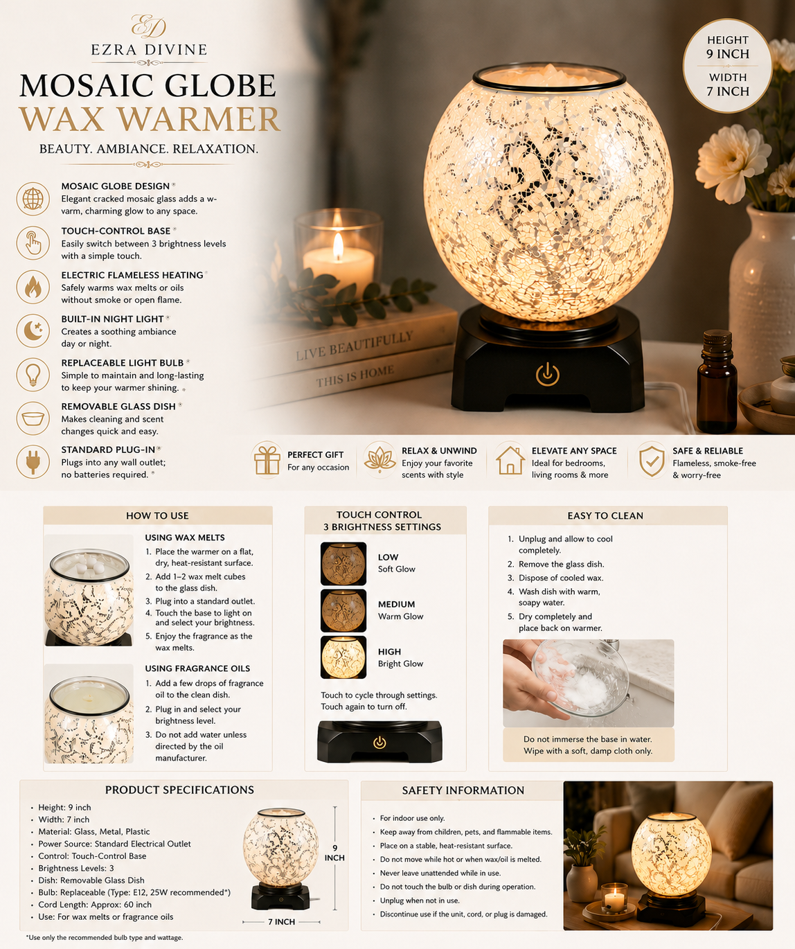 Ivory Mosaic Globe Fragrance Oil Warmer