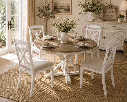 TREXM 5-Piece Retro Functional Dining Table Set – Extendable Round Table & 4 Upholstered Chairs
