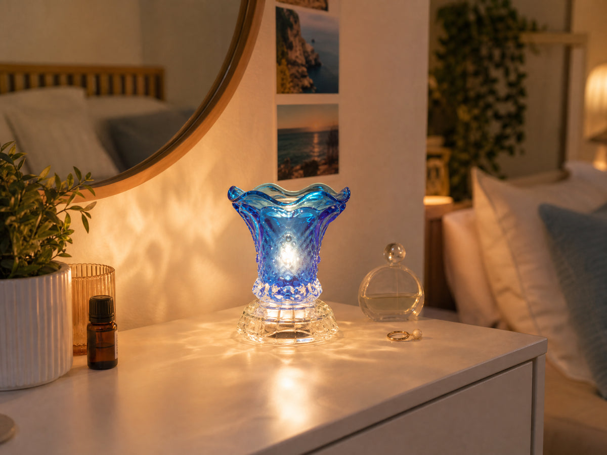 Crystal Glass Oil Warmer in cozy budget-friendly room